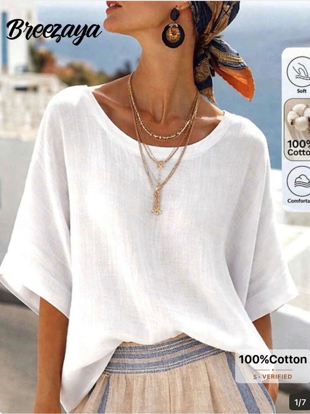 Women's White Cotton Relaxed Fit Top
